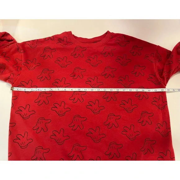 Disney Oversized Crew Neck Sweatshirt Unisex Red Mickey Mouse Glove Size Small - Picture 5 of 8